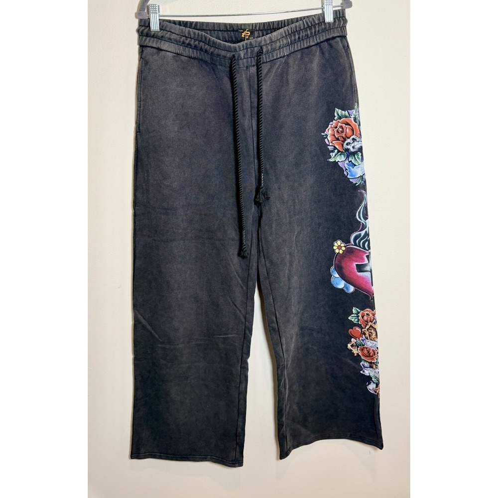 PLTX Joron 508 Sweatpants Mens XL Black Tattoo Print Ed Hardy Style Joggers